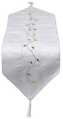 Clematis Floral Table Runner Embroidered Flower Organza Panel Dining Tableware 12 x 36 (Yellow)
