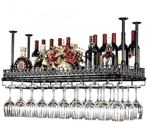 LYPGA Wine Glass Holder Upside down wine rack Simple style Iron hanging wine glass rack Ceiling Decoration Shelf For bars,restaurants,kitchens (BLACK, 120 X 35CM)