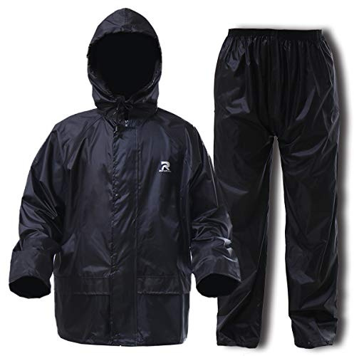 RainRider Rain Suit for Men Women Ultra-Lite Rain Gear Jacket with Pants 3-Piece Portable Ripstop(Black,X-Large)