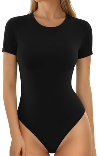 MANGOPOP Women's Crew Neck Short Sleeve Bodysuit Basic T Shirts Body Suit Casual Slim Fitted Going Out Tops