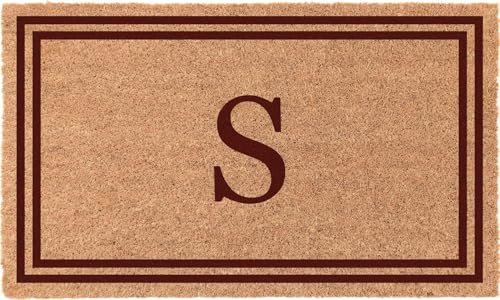 COCO MATS 'N MORE Personalized Door Mat with Monogram for Outdoor Indoor - Non-Slip Coco Coir Front Doormat with Vinyl Backing, Wedding, Housewarming, New Home (18 x 30, Red Double Bordered)