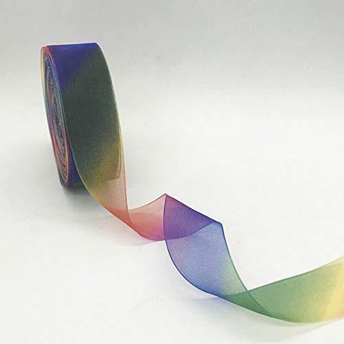 MoonyLI Organza-Band Band Chiffon-Band Glitter Metallic Goldband Bastelband Double Face Satinband Schimmerband, Regenbogenfarben 50 Yard