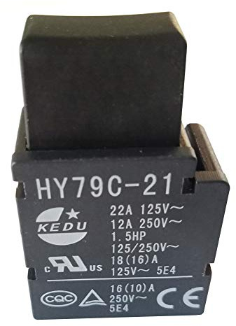 KEDU HY79C-21 Interruptor de disparo Interruptores pulsadores con botón autobloqueante para máquina de corte Taladro eléctrico Cortacésped 125/250V 22/12A pack de 2