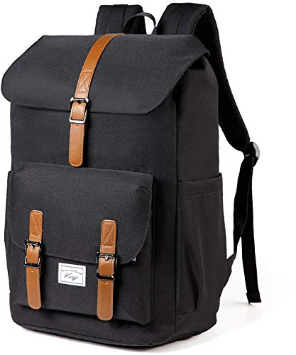 Kasgo Laptop-ryggsäck för män, 15,6 tum vattentålig reseryggsäck väska 18,9 L vintage unisex skolväska vardaglig dagväska för kvinnor tonåringar college vandring arbete camping, Svart, En storlek
