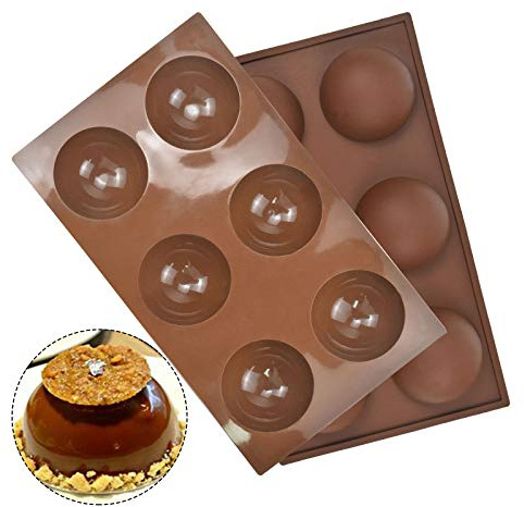 2pcs Moule Forme Demi Sphère, 12 Cavité Grand Dome Silicone, 7cm Chocolat Rond, Semi-Sphérique pour Gâteau, Pâtisserie, Mousse, Dômes Glacé (A)