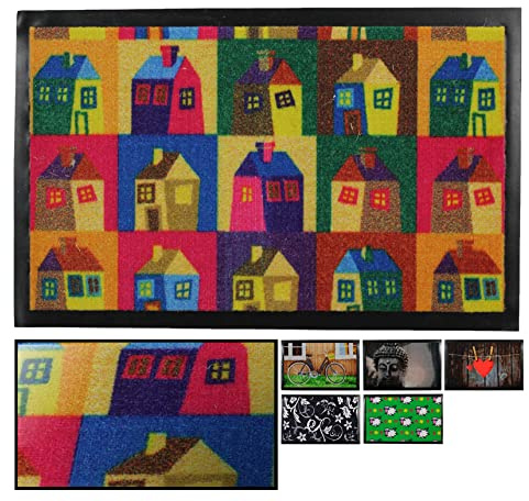 LucaHome - Felpudo Orlando de Goma y PVC Antideslizante Muy Absorbente, Casitas 40x70cm para Exterior e Interior