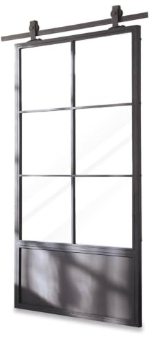 Loberon Schiebetür Bonnaire, schwarz | Spiegel mit Sprossen, Antik-Finish, inkl. Schiebevorrichtung, Industrial-Style, Raumteiler, Trennwand, Eisen, Spiegelglas