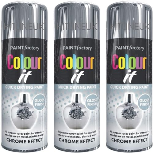 HitlineUK 3 X Chrome Spray Paint 400ml Metal Effect Perfect Finish Petrol Resistance