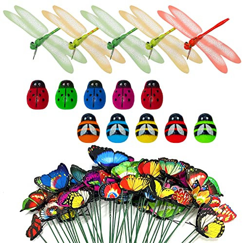 YSDYY Lot de 60 décorations de jardin multicolores imitant insectes pour plantes extérieures, jardin, cour, patio