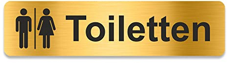 Blacked LaserTEC Leitsysteme - Acryl Schild - Eckig 4 x 16 cm - Selbstklebend - Gold gebürstet - Metall-Optik - UV beständig - Für Innen und Außen (WC Toiletten)