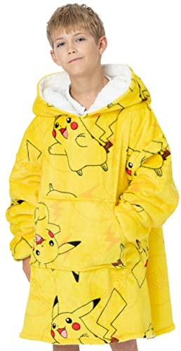 Pokemon Kids übergroße Decke Hoodie Pikachu oder Pokeball Sherpa Fleece Einheitsgröße