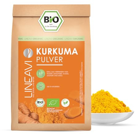 LINEAVI Kurkuma Pulver Bio 1000g, fein gemahlene Kurkuma-Wurzel in Bio-Qualität, ideal zur Zubereitung einer Goldenen Milch, als Zugabe in Getränken oder asiatischen Gerichten