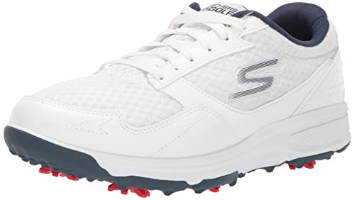 Skechers Torque Sport Fairway - Tenis de Golf para Hombre, Ajuste Relajado, con Pinchos, Blanco/Azul Marino, 43 EU
