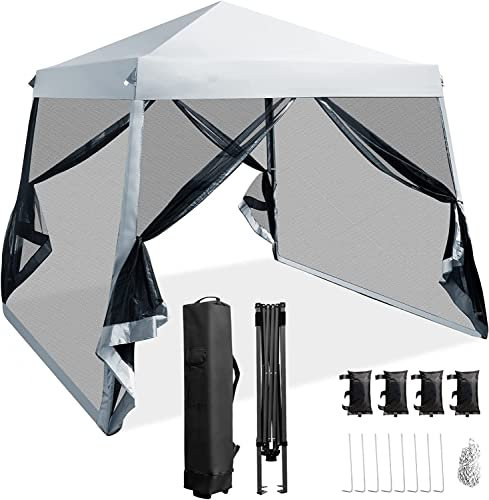 RELAX4LIFE 3 x 3m Gartenpavillon mit Moskitonetz, Pop-up-Pavillon mit Metallrahmen, Abnehmbaren Seitenteilen & Tragetasche, Partyzelt mit 3 Verstellbaren Höhen & UV-Schutz für Festival, Party (Grau)
