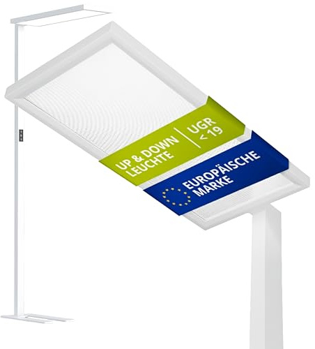 INNOVATE LED Stehlampe dimmbar PRO Weiß Deckenfluter & Leselampe [12480 Lm UGR < 19 100W] Stehlampe Wohnzimmer Lampe Büro I Wohnzimmerlampe Deckenfluter LED Dimmbar Bürolampe I Lampe Wohnzimmer
