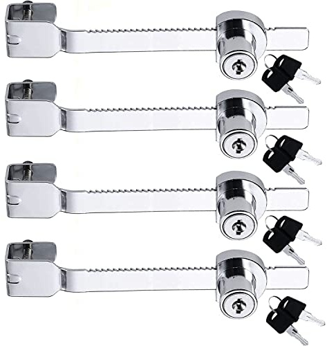 Litensh Lot de 4 serrures de terrarium pour vivarium avec clé, lame coulissante en verre, serrure de sécurité à cliquet pour vitrine, vitrine