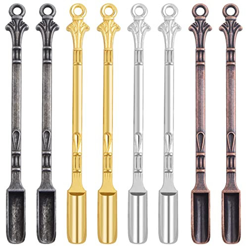 8 cucharas pequeñas, mini pala, colgantes de metal, cuchara medicinal, cucharas portátiles para llenar viales con sales, hierbas, arena, suministros para el hogar, 4 colores