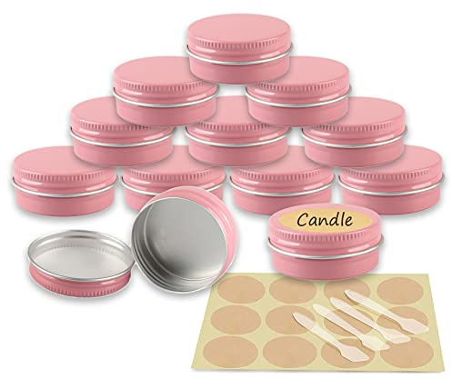 YANCAER 24 Pièces Pots en Aluminium Rose de 15ml avec Couvercle - D41mm x H17mm Vide Ronde Cosmétiques Pot Conteneurs de Voyage pour Maquillage, Crème, Baume à Lèvres, Mini Bougies