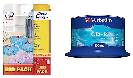 AVERY Zweckform L7676A-40P Selbstklebende CD-Etiketten & Verbatim CD-R Extra Protection, Rohlinge Mit 700 MB Datenspeicher