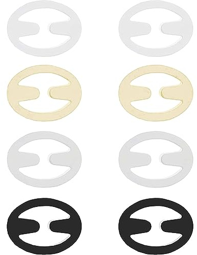 Irikdescia® 8 Stück BH-Träger Clips, Oval Racerback-BH-Clips Set, für Brautkleider, Fitnesssport, Verhindern Schultergurte Rutschen (Hautfarbe, Weiß, Schwarz, Transparent)