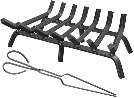 mestyl Rejilla de chimenea de hierro forjado resistente de 76 cm, rejilla de chimenea de barra de 4/5 pulgadas, estante de leña para estufa de leña al aire libre, hoyo y soporte de leña para