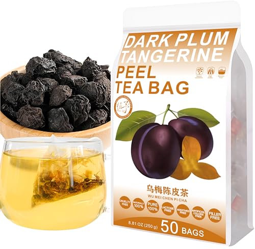 Plant Gift 50 Cups Dark Plum Tangerine Peel Tea Bag (乌梅陈皮茶 WU MEI CHEN PI CHA) 8.81oz (5g*50bags/250g) Chrysanthemum Natural Mixed Herbal Combination of Floral Tea