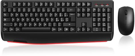 cimetech Tastiera e mouse wireless, tastiera ergonomica 2.4G per computer portatili con poggiapolsi, tastierino numerico, 1600DPI per computer portatili PC (Layout Italiano QWERTY - Nero)