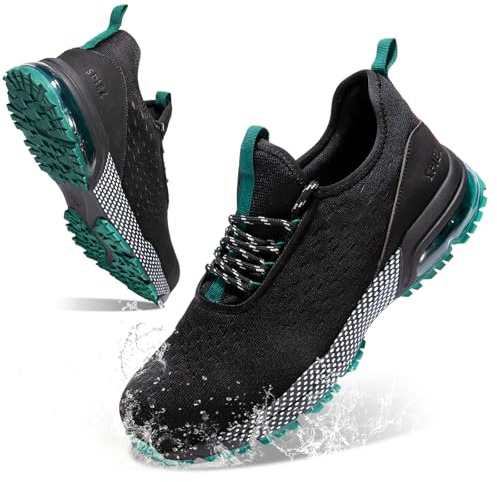 SPIEZ Chaussures de sécurité légères Slip-on, antidérapantes, résistantes à l'eau, Amortissement air, Lacets décoratifs, Noir Vert, EU46