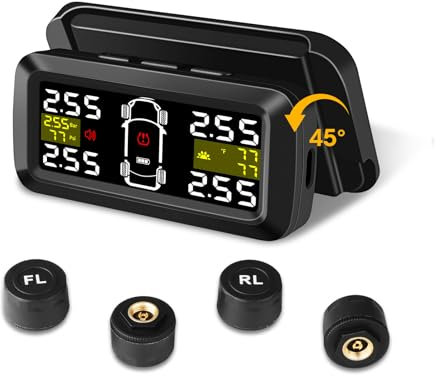 TPMS Reifendruckkontrollsystem【2/4-Rad-Modi】0.01Bar Hohe Präzision Solaraufladung Reifendruckkontrollsystem mit 3,5 Zoll Abnehmbare Halterung mit 4 Externen Reifendrucksensor für Auto Van SUV 5-87Psi