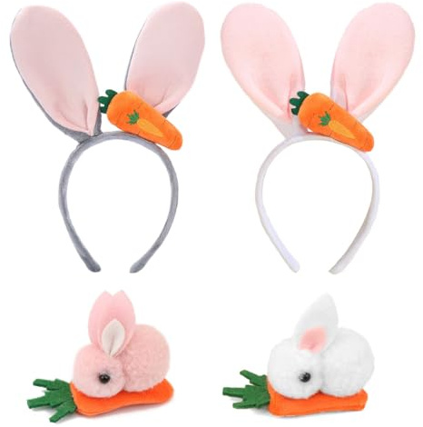 Paques Oreilles de Lapin, Bandeaux à Oreilles de Lapin en Peluche, Carotte Bandeau, Pâques Lapin Deguisement Costume Accessoire pour Adultes et Enfants, Carnaval Decoration Fournitures de Cosplay Fête