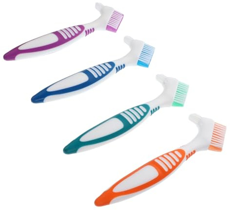 minkissy 4 Stück Zahnbürste cleaning brush cleaner Mundpflegeprodukte Reinigungsbürste für Prothesen Doppelkopf Werkzeug doppelte Bürste Zahnersatz Waschmittel Nylonborsten