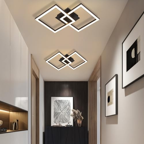 Homefire Deckenlampe LED Deckenleuchte Küche 2er Küchenlampe 24W Schwarz | Wohnzimmerlampe Modern Design Flurlampe Warmweiß Flur Schlafzimmerlampe Eckig Deckenbeleuchtung für Wohnzimmer Schlafzimmer