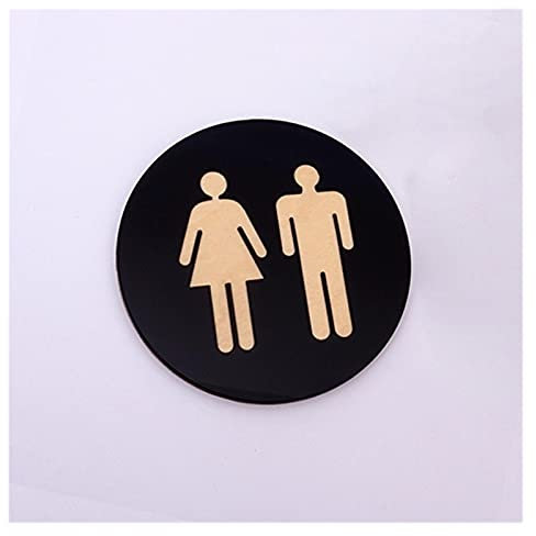 Panneau de toilette, panneau de toilette 5 mm, miroir acrylique 3D rond, panneau de porte de toilette pour hommes et femmes, salle de bain, WC, noir, or, argent, base en bois moderne (15 cm (6 po))