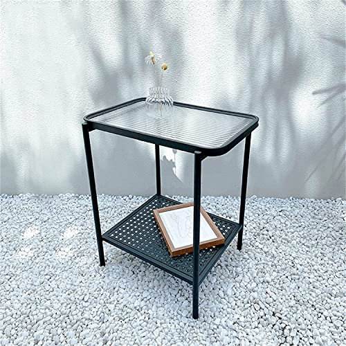 2-stufiger Metall-Beistelltisch, Sofa-Beistelltische in Schwarz, Kleiner Wohnzimmer-Couchtisch, Nachttisch für Schlafzimmer, moderner Changhong-Glas-Retro-Beistelltisch (Größe: 45 x 30 x 51
