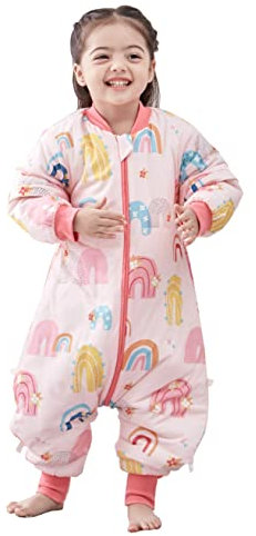 Chilsuessy Baby Winter Schlafsack 3.5 Tog Babyschlafsack mit Füssen warm Schlafsäcke mit abnehmbar Ärmel Kinder Schlafsack mit Beinen, Rosa Regenbogen/2.5 Tog, S/Baby Höhe 70-85cm