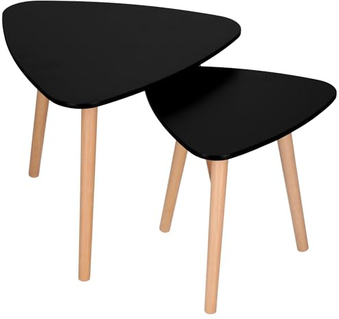 SPRINGOS Satztisch Beistelltische Sofatische 2-er-Set Dreiecktische Holzbeine bis 15 kg Eckige Couchtische Anti-Rutsch-Pads Retro-Design