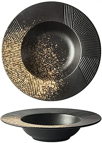 HEYDGBBZ Ceramic Ramen Bowl Soup Bowl 2 * 500ml Enamel Bowl, Soup Bowls Straw hat Shape for French Onion Soup Cereal Pot Pies Stew Chill Pasta Rice Pudding Bowl Salad Bowls Kitchenware(Black)
