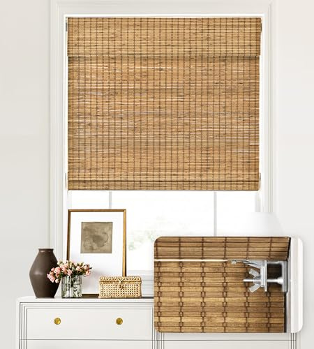 LazBlinds No Drill Bamboo Roman Shades, 22.5 W × 48 H, Eastfield Teak