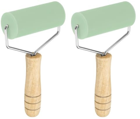 sourcing map 2 mattarelli in silicone da 19,3 x 4,3 cm, con manico in legno, antiaderenti, mattarelli per pasta di zucchero, mattarelli per cuocere biscotti, pasta e argilla, verde