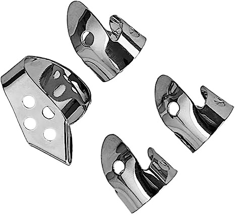 Silberne Metall Gitarrenplektren als Fingerpicks mit Loch, 4 Stück | Gitarre und Ukulele, als Ersatz für Alte Teile, Leicht zu Bedienen, Schlichtes Design