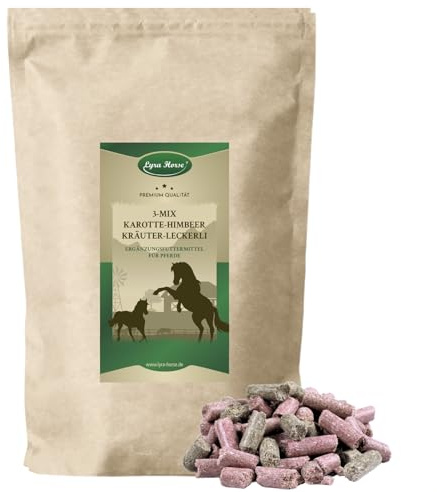 Lyra Horse® 5 kg Karotte-Himbeer-Kräuter Leckerli Pferdefutter Pferd | Fruchtige Snacks für Pferde - Ausgewogene Nährstoffquelle - Vitaminreiche Belohnung - Reich an Ballaststoffen & Calcium