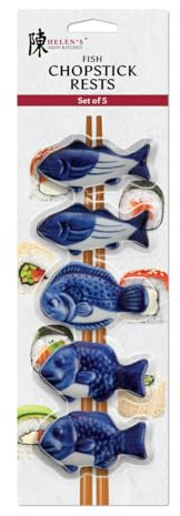 Helen’s Asian Kitchen Fish Chopstick Rests, Blue, Ceramic, Set of 5