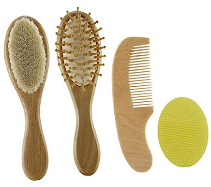Healvian 4pcs Wooden Hair Brush Comb Boy Girl's Bathing Suit Safe Material Lightweight for Newborns Boys and Girls