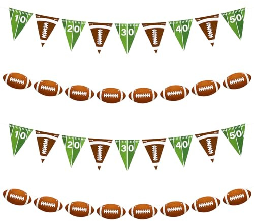 Gosknor 4-teilige mehrfarbige Fußball-Party-Dekoration: vorbespannte American Football-Banner, Dreiecksflaggen, Rugby-Banner für Sportveranstaltungen, Geburtstage, Heckklappenpartys