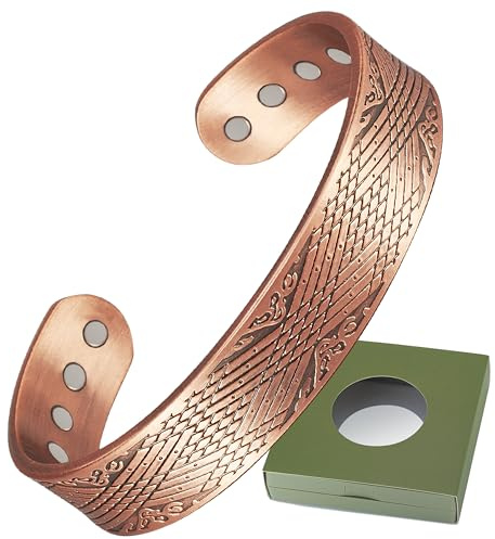 Wollet Kupfer-Magnetarmband für Damen, Kupfer-Manschetten-Armreif – mit 8 Stück 3500 Guass Magnet-Armband mit Geschenkbox (CPB-2032-FBM)
