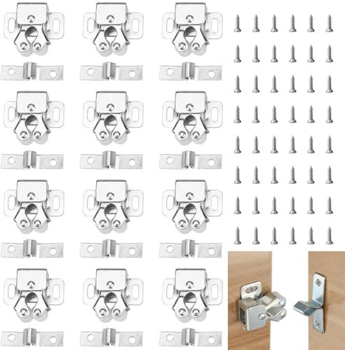 VZU 12 pezzi di chiusura per mobili con 48 viti, a doppio rotolo, per armadio, porta a sfera, per cassetti, chiusura a scatto per porte, finestre e mobili da cucina