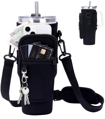 Toptime Wasserflaschenhalter, Tasche für Stanley Cup 40oz Flaschenhalter mit Handyfach und Verstellbarem Schultergurt, Trinkflasche zum Umhängen Flaschentasche für Reisen, Wandern, Radfahren