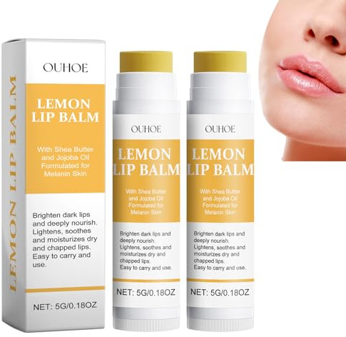 Lippenpflegestift mit Kurkuma und Zitrone, Lippenbalsam mit Zitrone, beruhigt, bewahrt die Lippen vor dem Austrocknen, für geschmeidig weiche Lippen (2PCS)