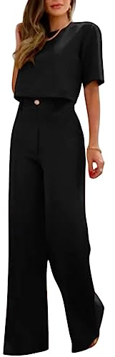 nicticsi Ensemble Femme Chic Et Elegant Ete Haut Court + Pantalon Coupe Droite Vetement Costume Tailleur 2 Pièces Fête Affaire Bureau Travail Soirée Tenue Décontractée Set Outfit Noir M