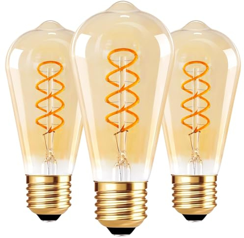 Vintage E27 LED Edison Glühbirne,4W Retro Spirale Filament Glühbirne Ersatz für 40W,2200K Warmweiss Für Dekorative Kronleuchter,Ideal zu Gestaltungselement für Retro Entspannungsbereiche,350lm,3Stück